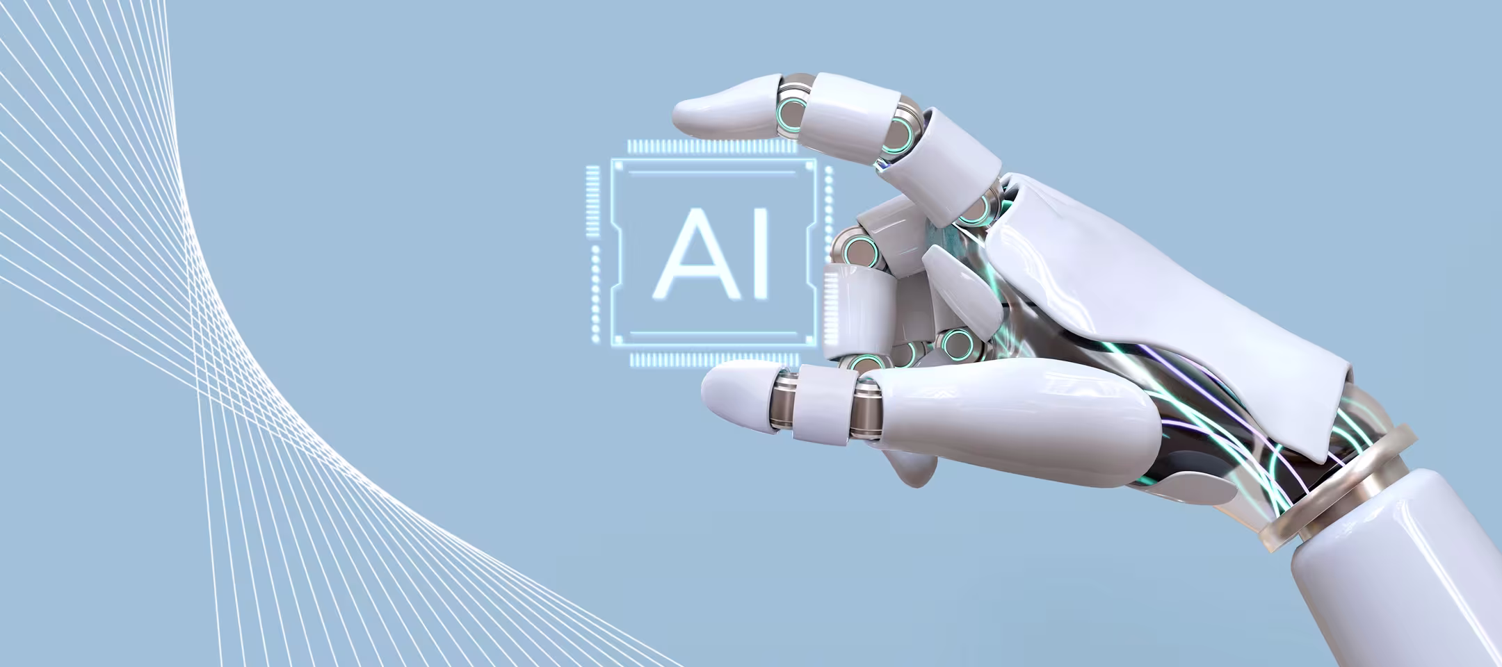 Robotic hand interacting with an AI processor