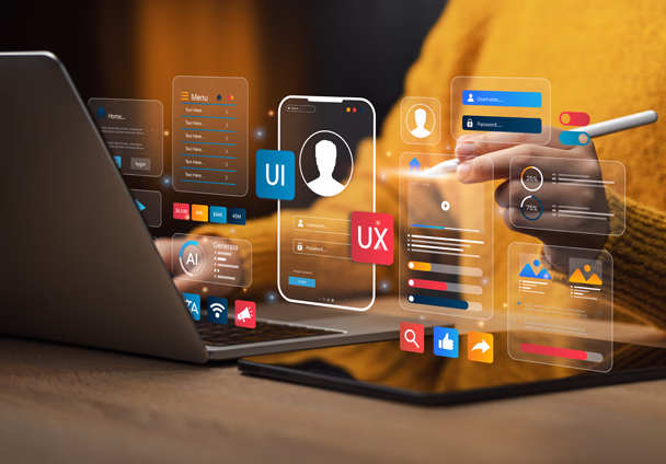 AI-powered personalization interface with user engagement icons