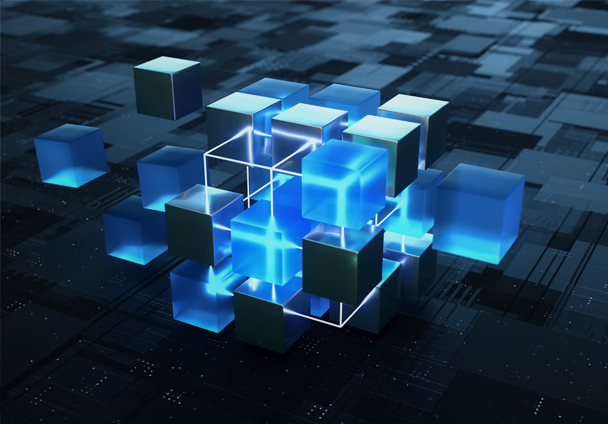 Abstract illustration of connected data blocks representing unified systems