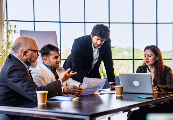 Business team collaborating on secure client onboarding